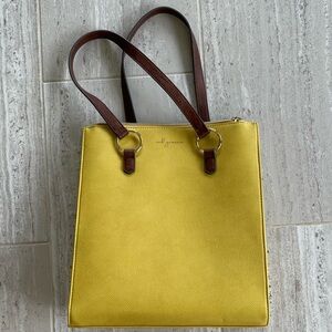 Elegant mb greene Yellow Laptop Tote with Brown Handles
